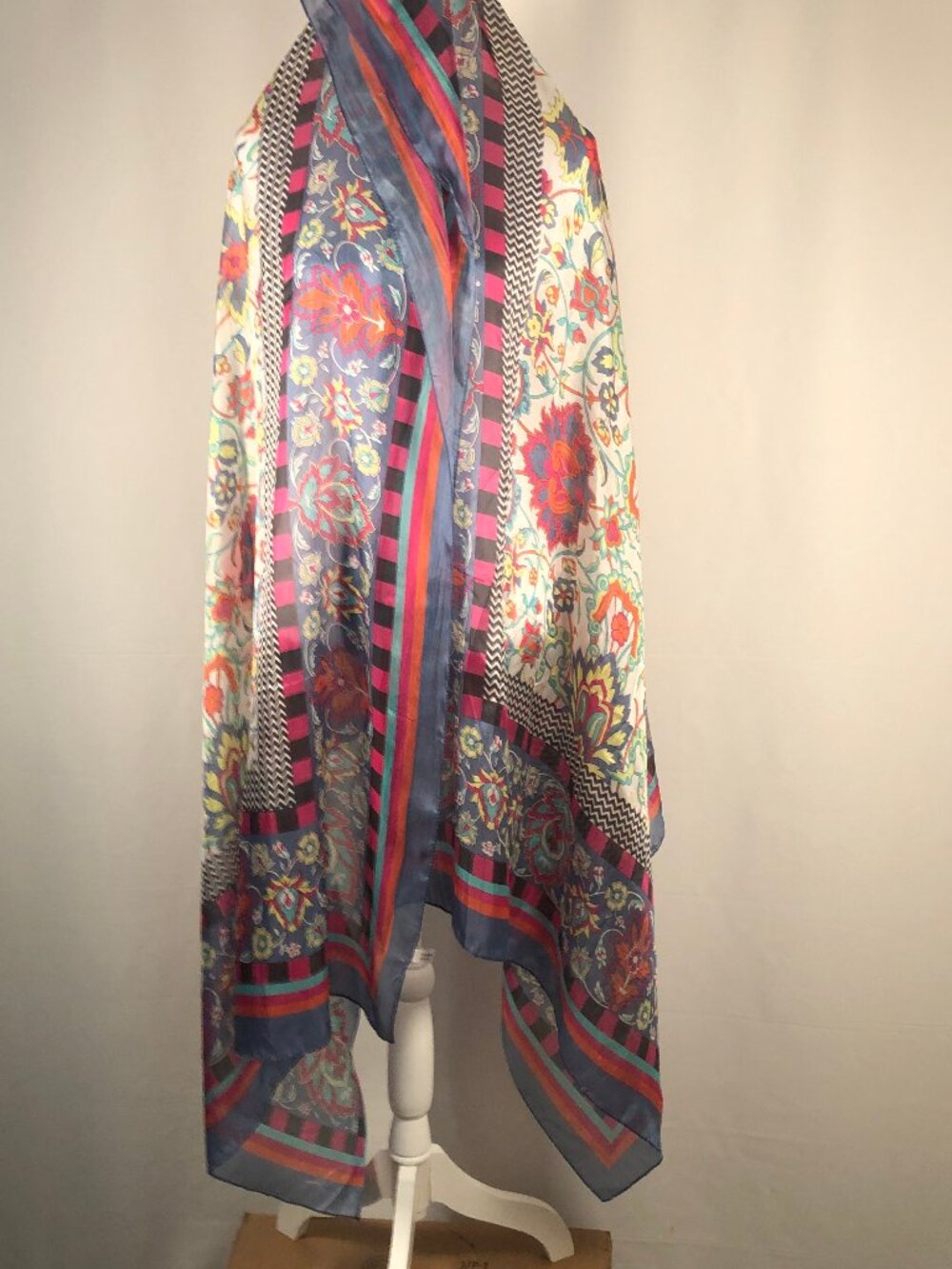 100% Silk Floral Paisley Wrap Shawl Scarf | Oversized Statement Wrap | 97" x 43" - Picture 5 of 15